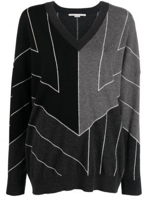 Pruhovaný sveter s potlačou s výstrihom do v Stella Mccartney sivá