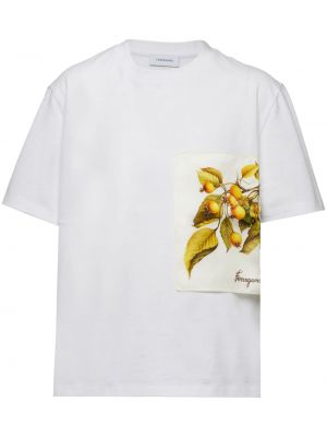 T-shirt en coton à imprimé Ferragamo blanc