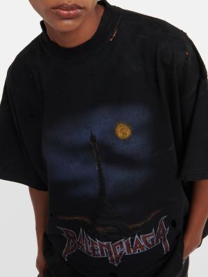 Tricou din bumbac cu imagine din jerseu Balenciaga negru
