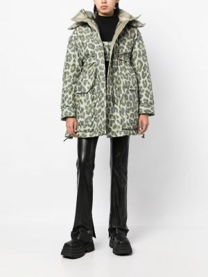 Dūnu jaka ar kapuci ar apdruku ar leoparda rakstu Sacai zaļš