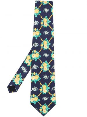 Svilena kravata s cvjetnim printom s printom Versace Pre-owned plava