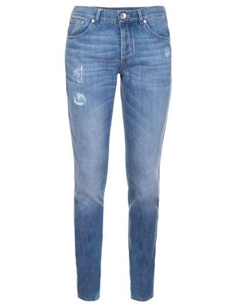 Хлопковые джинсы слим Brunello Cucinelli голубые