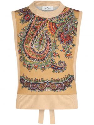 Žakárová kašmírová vesta s paisley vzorom Etro béžová