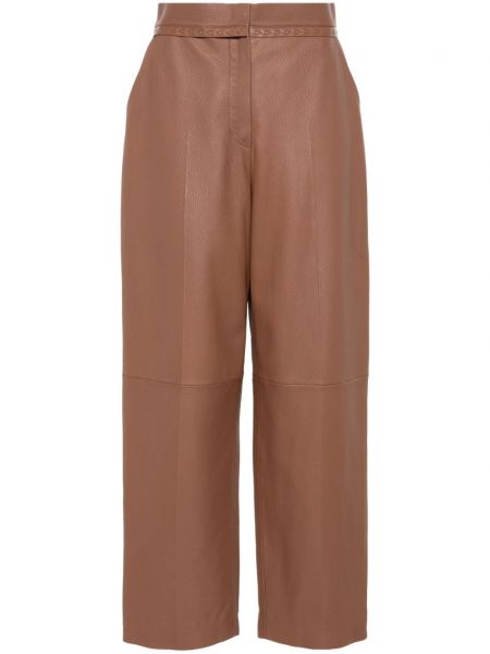 Kožené rovné kalhoty Fendi hnědé