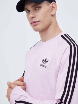 Памучна тениска с дълъг ръкав с дълъг ръкав с апликация Adidas Originals розово