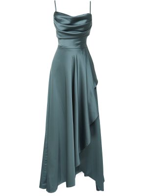 Satenska večernja haljina s draperijom Trendyol plava