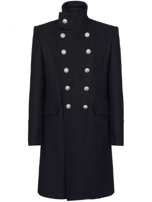 Μάλλινο παλτό Balmain μαύρο