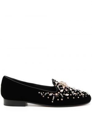 Aksamitne loafers z kryształkami Renè Caovilla czarne
