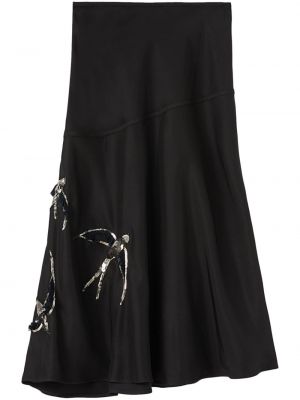 Asymetrické midi sukně s výšivkou s flitry Jil Sander černé