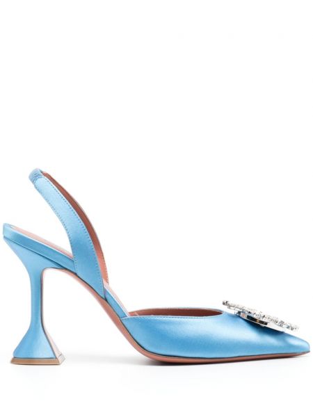 Сатенени полуотворени обувки Amina Muaddi синьо