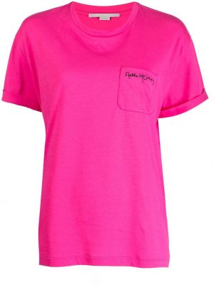 Bavlněné tričko s výšivkou Stella Mccartney růžové