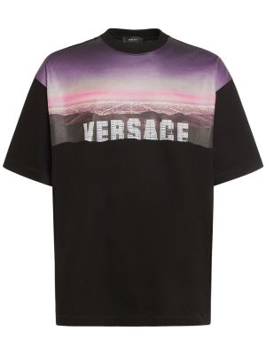Bavlnené tričko s potlačou Versace čierna