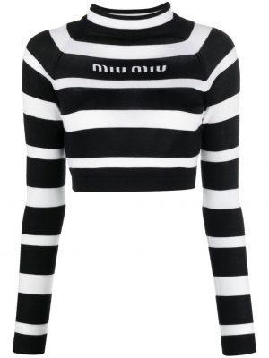 Jedwabne długi sweter w paski z długim rękawem Miu Miu - biały