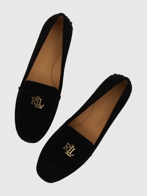 Semišové mokasíny na podpatku na plochém podpatku Lauren Ralph Lauren černé