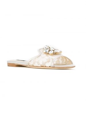 Nėriniuotos sandalai su kristalais Dolce & Gabbana balta