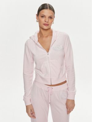 Bluză slim fit din velur cu glugă Juicy Couture roz