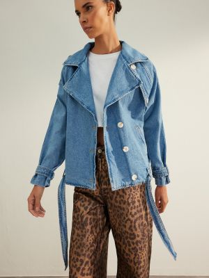 Oversized džínsová bunda na gombíky Trendyol modrá