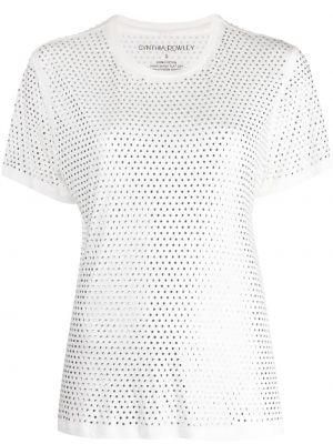 Памучна тениска с кристали Cynthia Rowley бяло