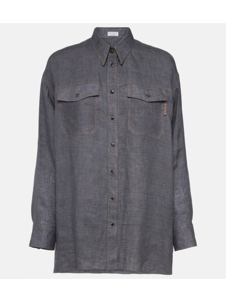 Camicia di lino oversize Brunello Cucinelli grigio