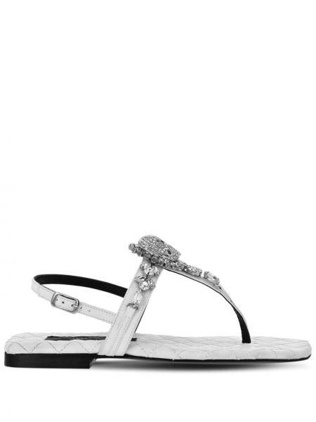Krištáľové kožené sandále Philipp Plein biela