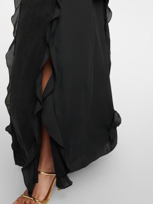 Dolga obleka z v-izrezom z volani Simkhai črna