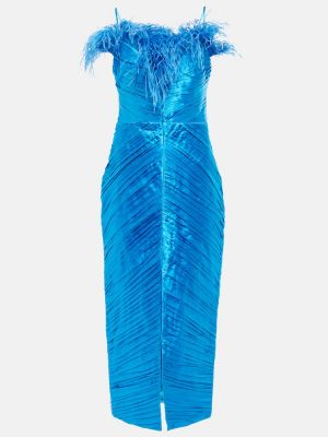 Satynowa sukienka midi drapowana Rasario niebieska
