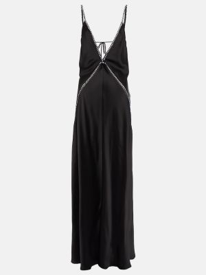 Сатенена макси рокля с кристали Stella Mccartney черно