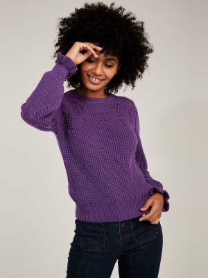 Jersey manga larga de tela jersey de cuello redondo Naf Naf violeta