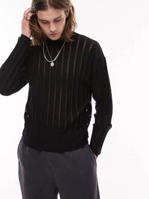 Прозрачный свитер в полоску Topman черный