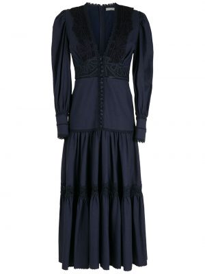 Lněné midi šaty na zip s výstřihem do v Martha Medeiros - modrá