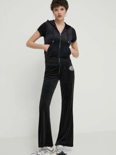 Welurowa bluza z kapturem Juicy Couture czarna