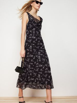 Плетена миди рокля на цветя Trendyol черно