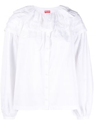 Bombažna srajca z volani z dolgimi rokavi Kenzo bela