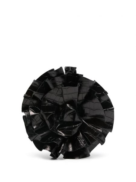 Usnjena nakupovalna torba s cvetličnim vzorcem Vaquera črna