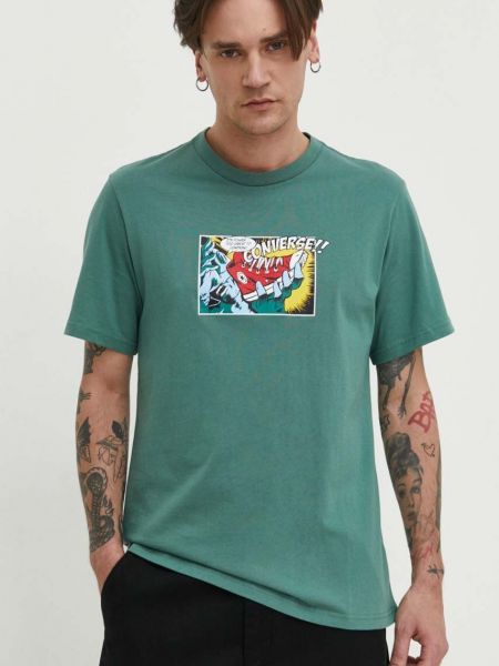Памучна тениска с дълъг ръкав с принт Converse зелено