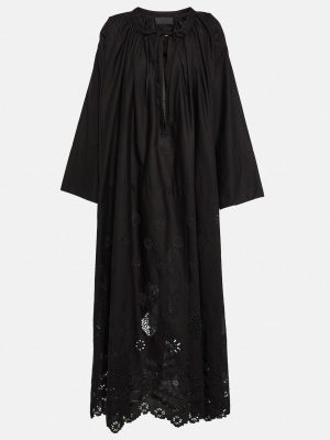 Хлопковое длинное платье с вышивкой Nili Lotan черное
