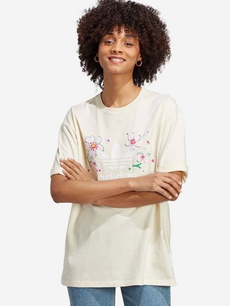 Oversized bavlněné tričko Adidas Originals béžové