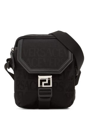 Žakárová taška přes rameno z nylonu Versace černá