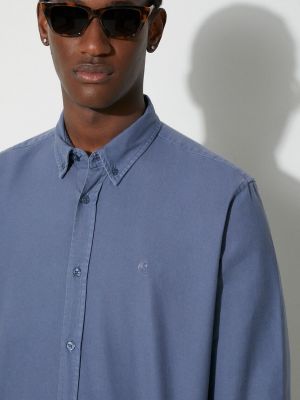 Péřová bavlněná košile s knoflíky Carhartt Wip modrá