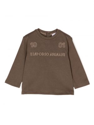 Puuvilla kirjonta collegepaita tytöille Emporio Armani Kids ruskea