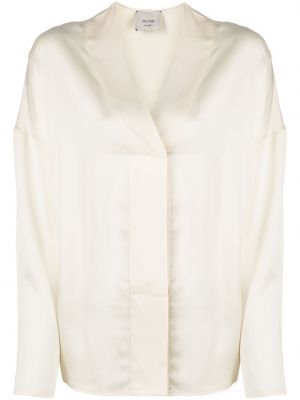 Копринена риза с v-образно деколте Alysi бяло
