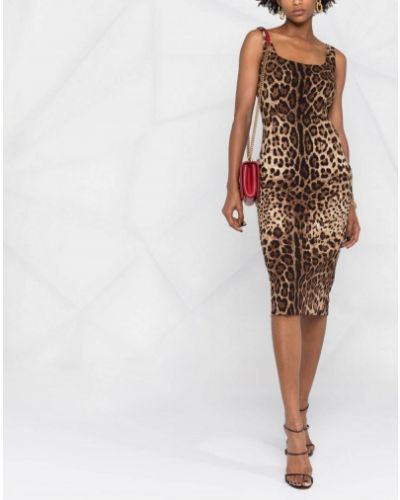 Vestido de cóctel ajustado con estampado leopardo Dolce & Gabbana marrón