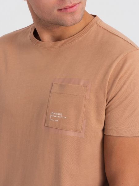 Памучна тениска с джобове Ombre кафяво