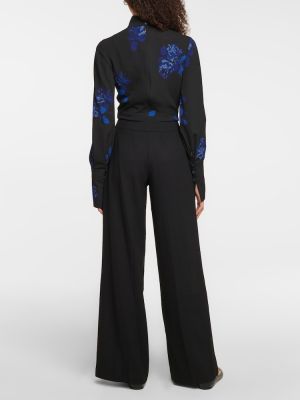 Vlněné rovné kalhoty s vysokým pasem relaxed fit Emilia Wickstead černé