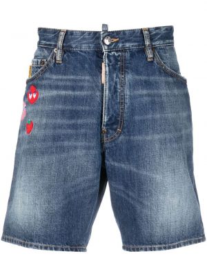 Shorts di jeans ricamati Dsquared2 blu