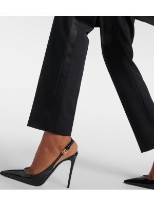 Hodvábne vlnené rovné nohavice s vysokým pásom Dolce&gabbana čierna