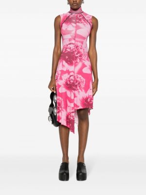 Sukienka midi w kwiatki z nadrukiem asymetryczna Diesel różowa