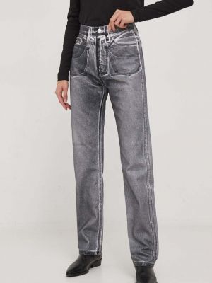 Дънки с висока талия Calvin Klein Jeans сиво