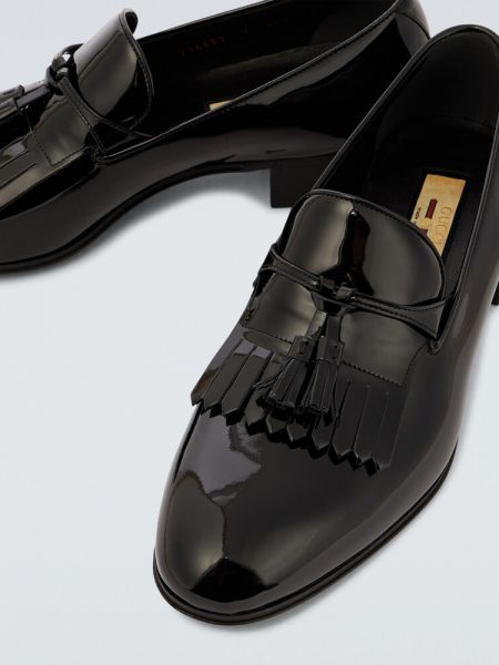 Lakované kožené loafersy Gucci čierna