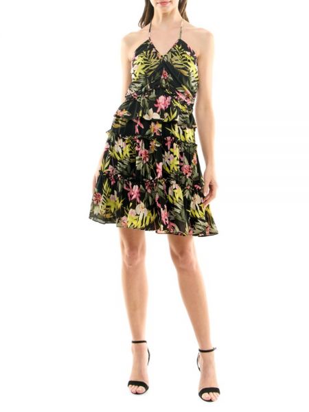 Платье мини в цветочек с принтом Nicole Miller черное